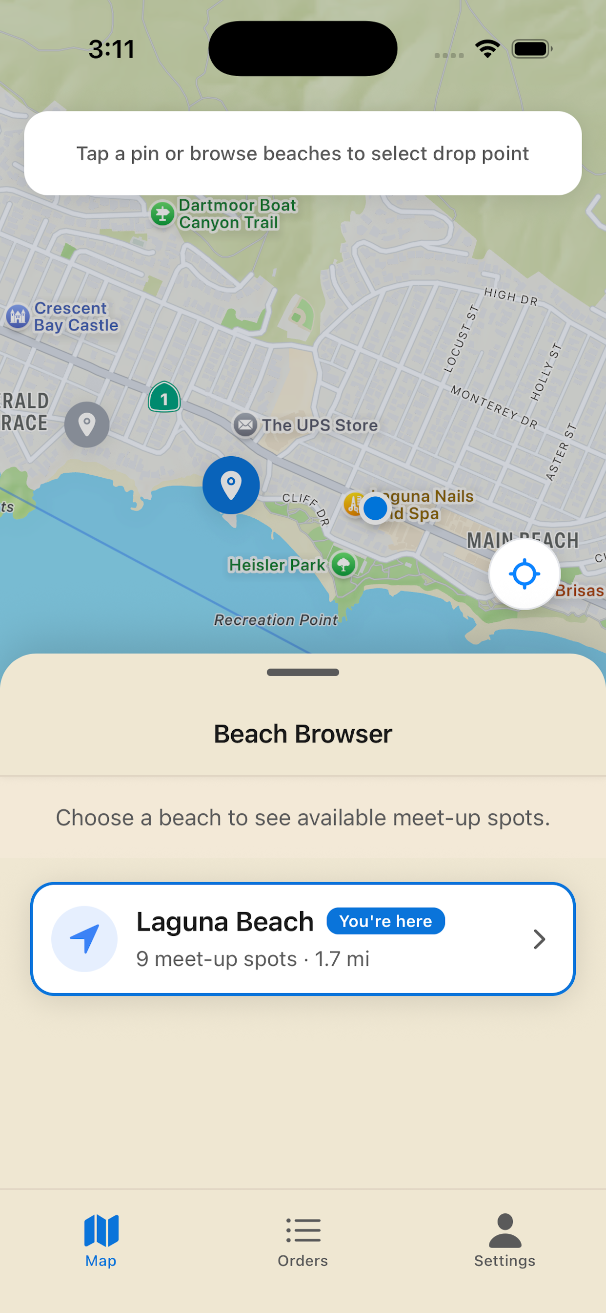 BeachDash app - Select your beach